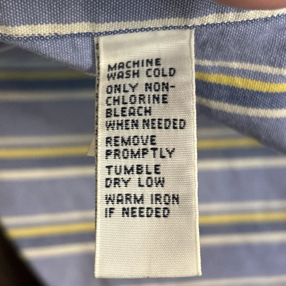 Polo Ralph Lauren Shirt Men 17 1/2 34/35‎ Blue Yellow Striped Button Down Preppy